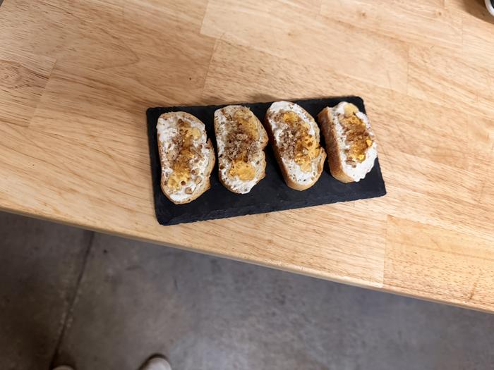 Whipped feta crostinis